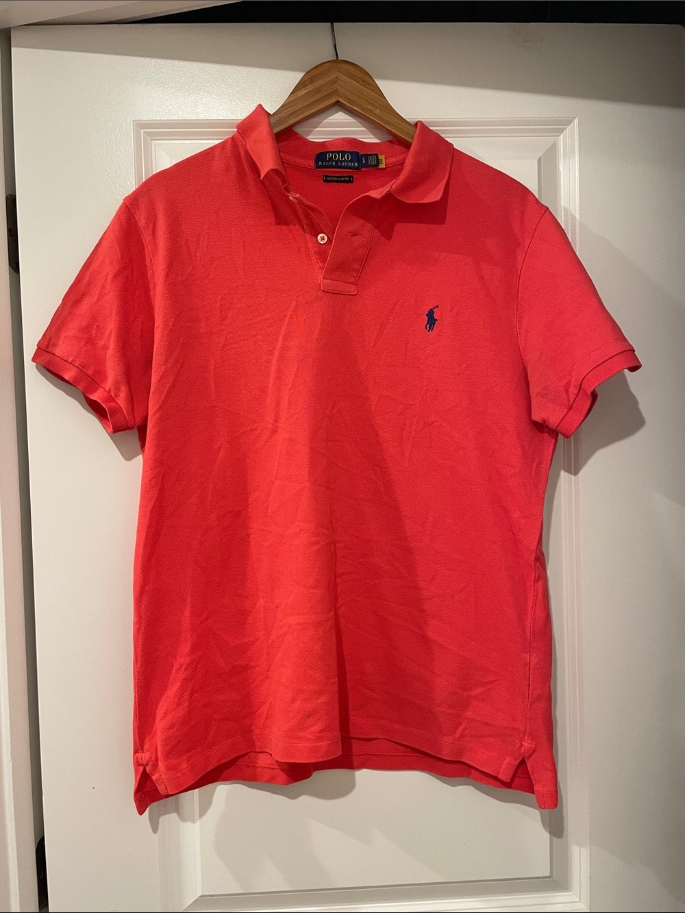 Polo by Ralph Lauren Men's Coral Polo with Navy Pony custom fit slim large